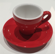 Espresso Tasse rot + Unterteller aus Keramik (2er Set)